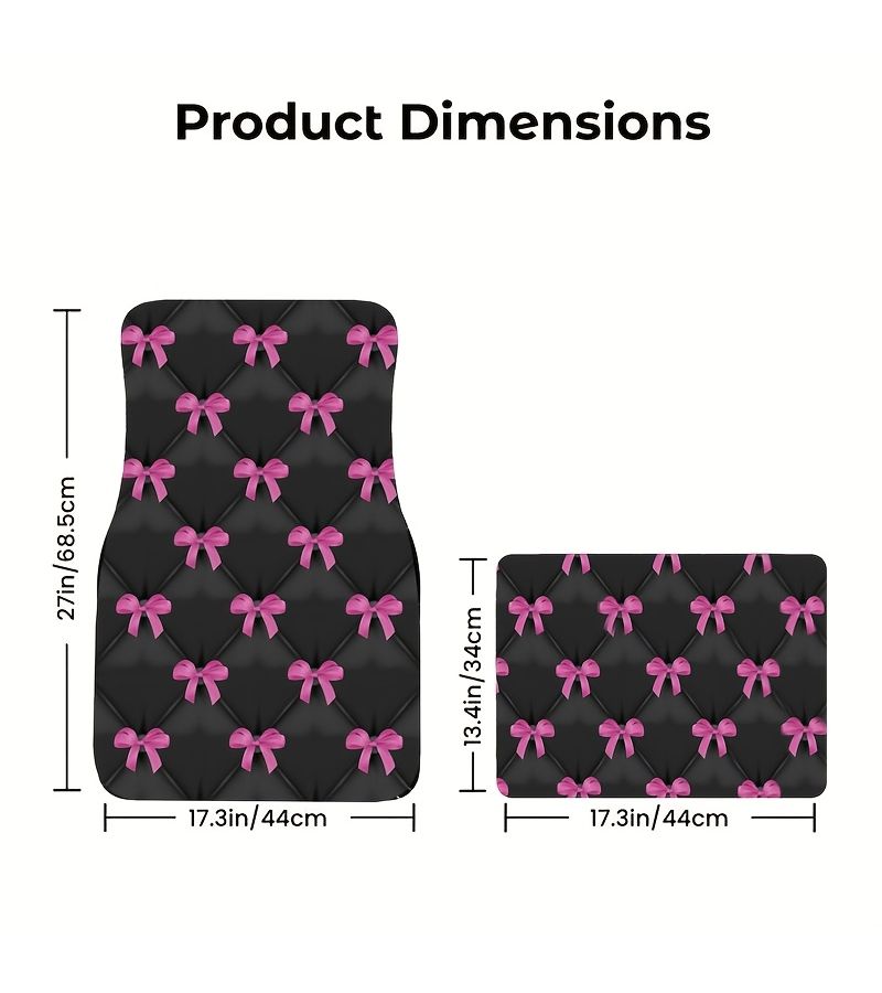 Polyester Car Floor Mats 4pcs Set Black Pink Bows Diamond Pattern Bow Tie - Image 2