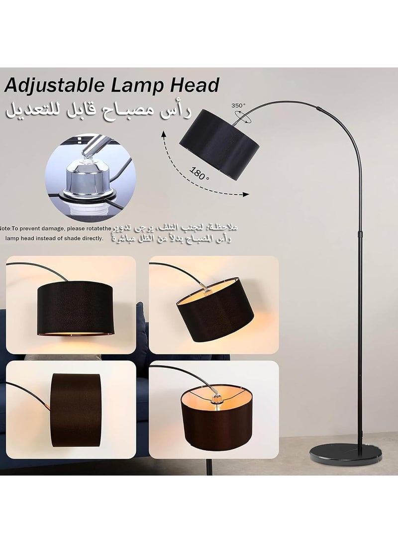 DOMUIK Floor Lamp for LED Stand Vintage Arc Pole Light with Warm Light Remote Control for Living Room Office Bedroom â€ŽMarble Metal Black 12W 8-15m 185x38 cm  - Image 2