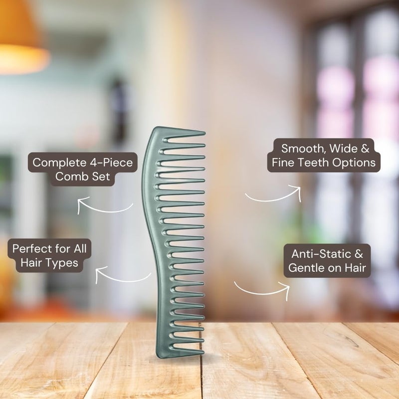 COMBELLE Professional Wide Tooth Detangling Comb for Women & Men | Durable Black Plastic Anti-Breakage Shampoo Comb | Smooth Rounded Teeth for Curly, Thick & Wet Hair (Metallic Green) - Image 2