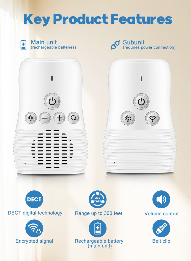 اكسيموس جهاز مراقبة صوتي للاطفال،جهاز مراقبة صوت الطفل، جهاز مراقبة صوتي للعناية بالطفل، جهاز مراقبة لاسلكي قابل لإعادة الشحن للعناية بالطفل، ميكروفون عالي الحساسية ومكبر صوت مع إضاءة ليليةجهاز صوتي لسماع ومراقبة الطفل، أبيض - Image 3