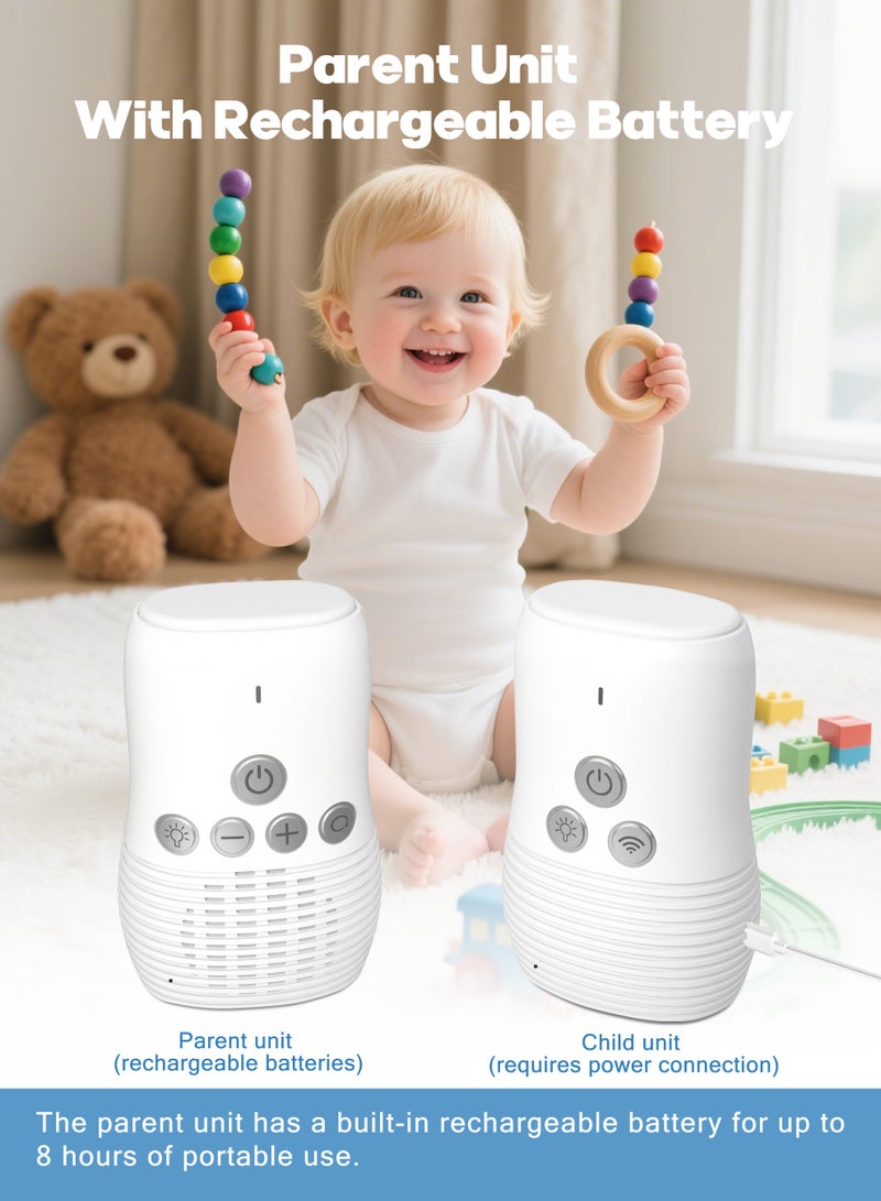 اكسيموس جهاز مراقبة صوتي للاطفال،جهاز مراقبة صوت الطفل، جهاز مراقبة صوتي للعناية بالطفل، جهاز مراقبة لاسلكي قابل لإعادة الشحن للعناية بالطفل، ميكروفون عالي الحساسية ومكبر صوت مع إضاءة ليليةجهاز صوتي لسماع ومراقبة الطفل، أبيض - Image 5