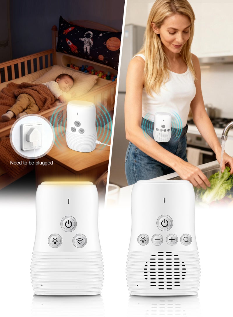 اكسيموس جهاز مراقبة صوتي للاطفال،جهاز مراقبة صوت الطفل، جهاز مراقبة صوتي للعناية بالطفل، جهاز مراقبة لاسلكي قابل لإعادة الشحن للعناية بالطفل، ميكروفون عالي الحساسية ومكبر صوت مع إضاءة ليليةجهاز صوتي لسماع ومراقبة الطفل، أبيض - Image 1