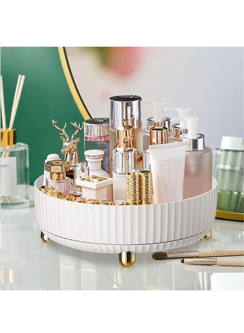 LEDIN Cosmetics Storage Box 360 Degree Rotating Lazy Susan Cosmetic Desk Storage Makeup Perfume Organizer Round Gift Tray with Large Capacity for your Jewelry Lotions Display Case (White) - Image 1