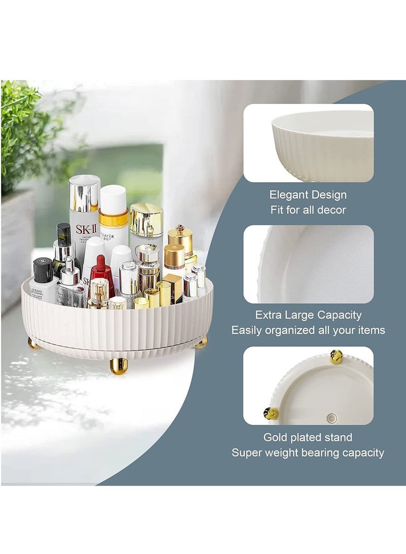 LEDIN Cosmetics Storage Box 360 Degree Rotating Lazy Susan Cosmetic Desk Storage Makeup Perfume Organizer Round Gift Tray with Large Capacity for your Jewelry Lotions Display Case (White) - Image 3