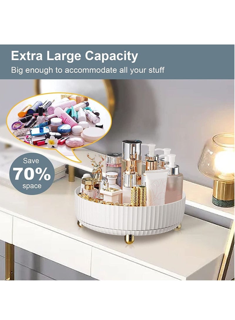 LEDIN Cosmetics Storage Box 360 Degree Rotating Lazy Susan Cosmetic Desk Storage Makeup Perfume Organizer Round Gift Tray with Large Capacity for your Jewelry Lotions Display Case (White) - Image 4
