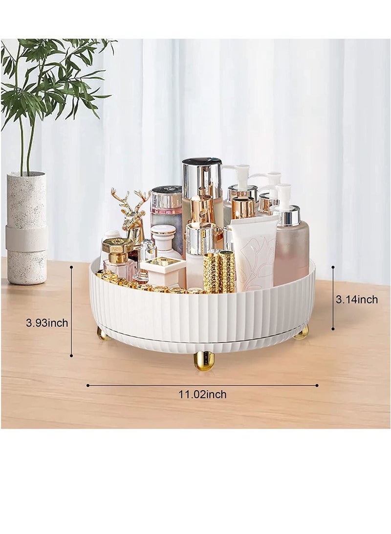LEDIN Cosmetics Storage Box 360 Degree Rotating Lazy Susan Cosmetic Desk Storage Makeup Perfume Organizer Round Gift Tray with Large Capacity for your Jewelry Lotions Display Case (White) - Image 2