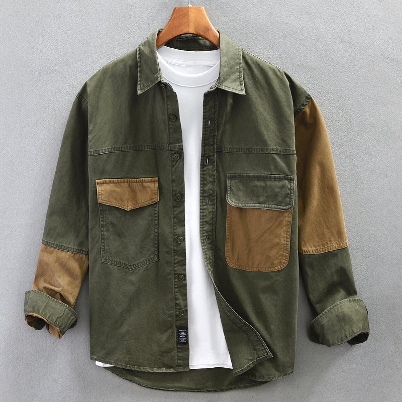 Vintage Heavyweight Workwear Shirt Jacket for Men Army Green 