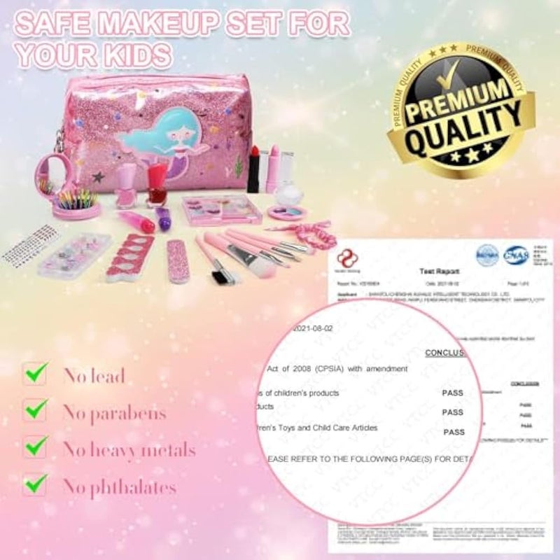 Next Store Makeup Kit for Girls, Includes Mermaid Makeup Bag, Real Makeup, Non-Toxic and Washable for Little Girls Age 4-6-8-10-12. - Image 3