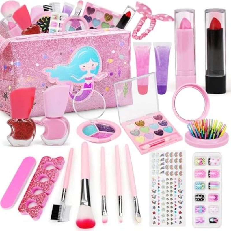 Next Store Makeup Kit for Girls, Includes Mermaid Makeup Bag, Real Makeup, Non-Toxic and Washable for Little Girls Age 4-6-8-10-12. - Image 1