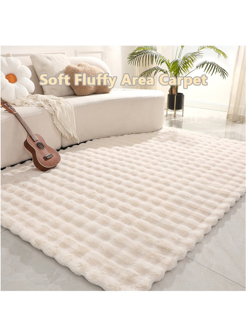 TAPIT 190x300cm Faux Rabbit Fur Area Rug for Home, Bedroom Bedside Anti-Skid Plush Carpet, Living Room Bay Window Balcony Blanket Mat, Soft Bubble Fleece Home Decor Floor Carpet - Image 2
