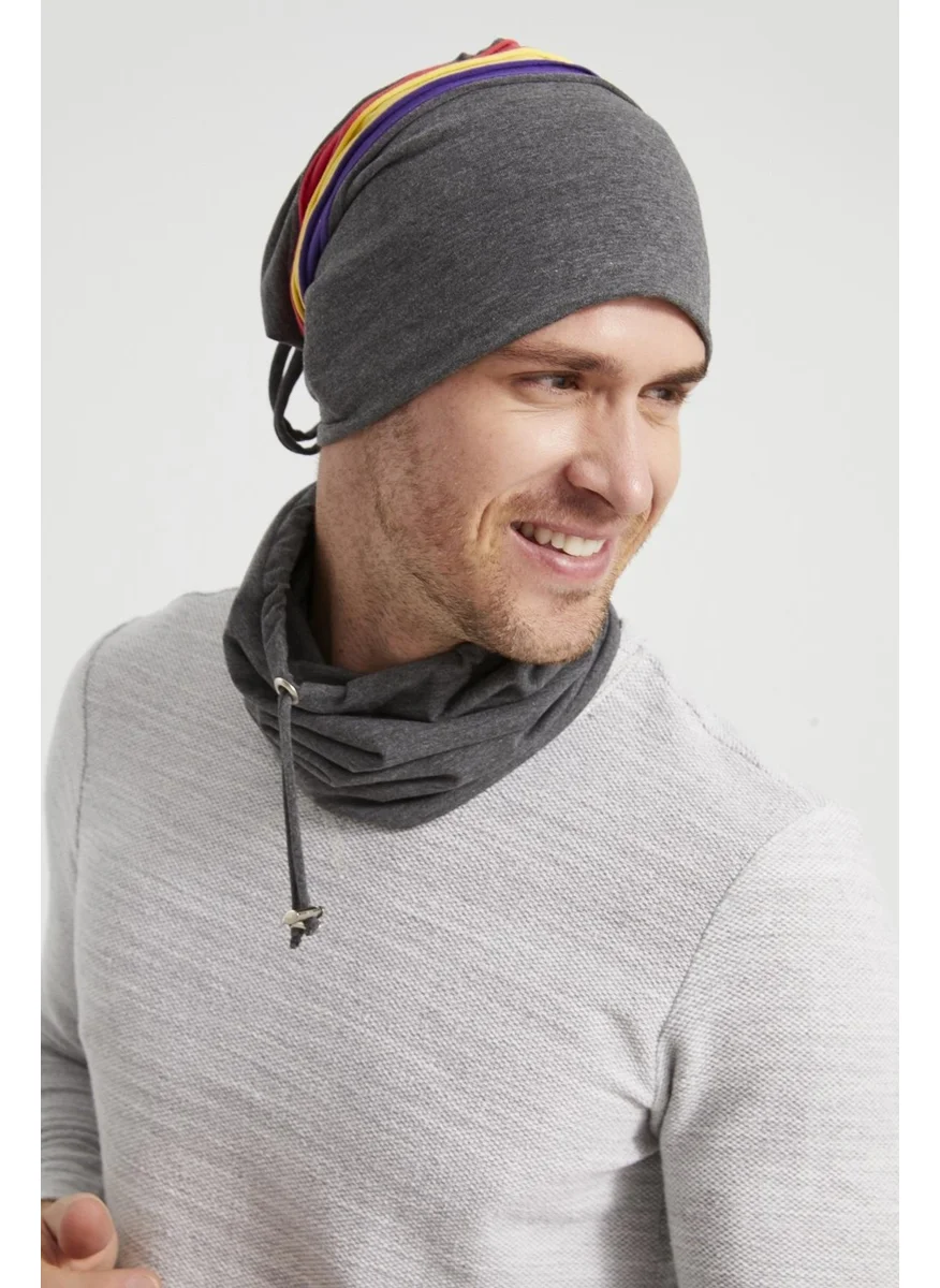 Butikgiz Smoked Men's Smoked Lively Color Pieces 4 Seasons Hat Beanie Neck Collar SetSoft Combed Cotton