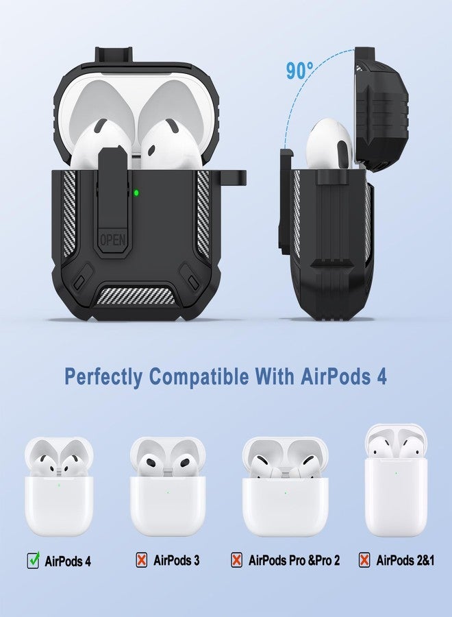Meliya for AirPods 4th Generation Case Cover with Secure Lock Clip, Rugged Shell Full-Body Shockproof Protective Cover with Cleaner kit for AirPods 4 (2024) (Black) - Image 2