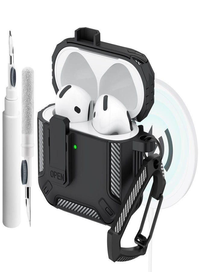 Meliya for AirPods 4th Generation Case Cover with Secure Lock Clip, Rugged Shell Full-Body Shockproof Protective Cover with Cleaner kit for AirPods 4 (2024) (Black) - Image 1