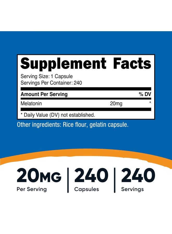 Nutricost Melatonin 20mg, 240 Capsules, Non-GMO & Gluten Free - Image 2