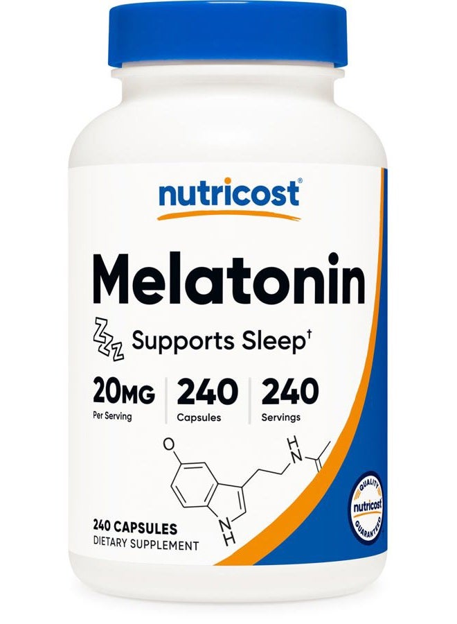 Nutricost Melatonin 20mg, 240 Capsules, Non-GMO & Gluten Free - Image 1