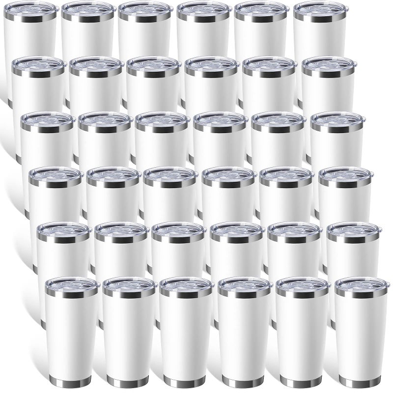 Sieral Sieral 36 Packs Stainless Steel Tumbler Bulk with Lid Vacuum Double Wall Insulated Travel Coffee Mug Powder Coated Tumbler Cup for Graduation Wedding Christmas Birthday PartyWhite 20 oz 