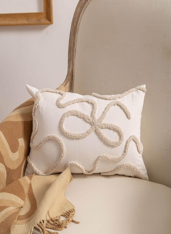 RinRinfam Coquette Bow Tufted Throw Pillow Cover 12x 20, Boho Neutral Linen Pillow Cushion Cases,Farmhouse Modern Decorative Pillows for Bed, Outdoor Couch Bedroom Car Cream - Image 1