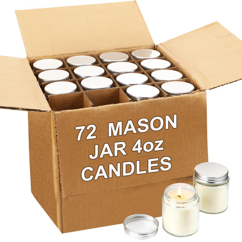 Jutom Jutom 72 Pack Mini Mason Jar Candles Bulk 4oz Small Lavender Scented Stress Relief Aromatherapy Candles for Wedding Christmas Birthday Gifts Party FavorsSilver 
