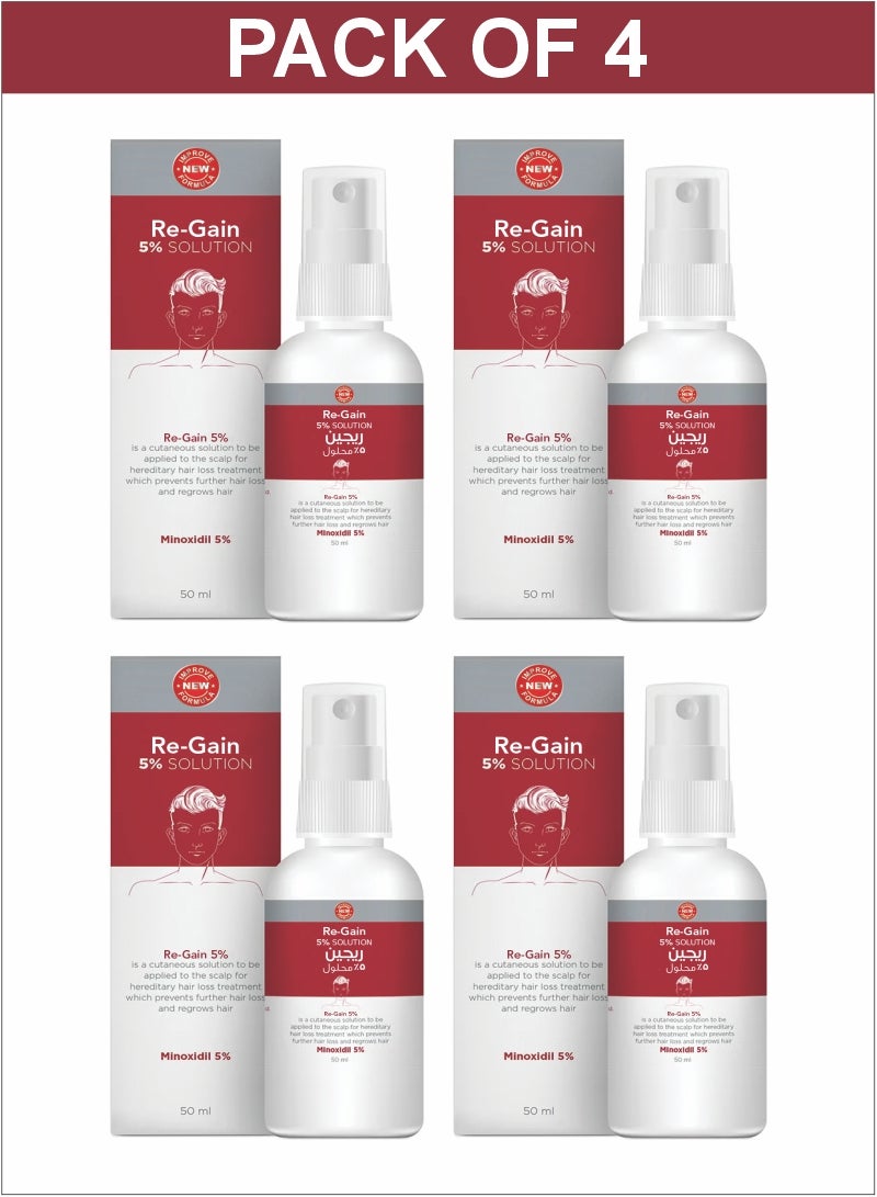 Top Pick Re-Gain  Hair Regrowth Set – Minoxidil 5% Solution for Thicker Hair 4 Months Supply (4 Bottles x 50ml)