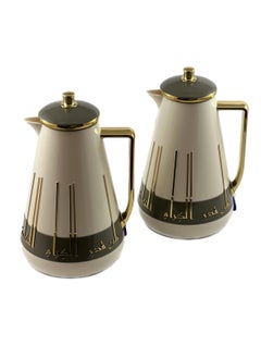 Homemaker 2-Piece Tea & Coffee Flask - 1 Liter & 1 Liter Capacity - Glass Inner - ABS Body - White & Grey & Gold  - Image 2