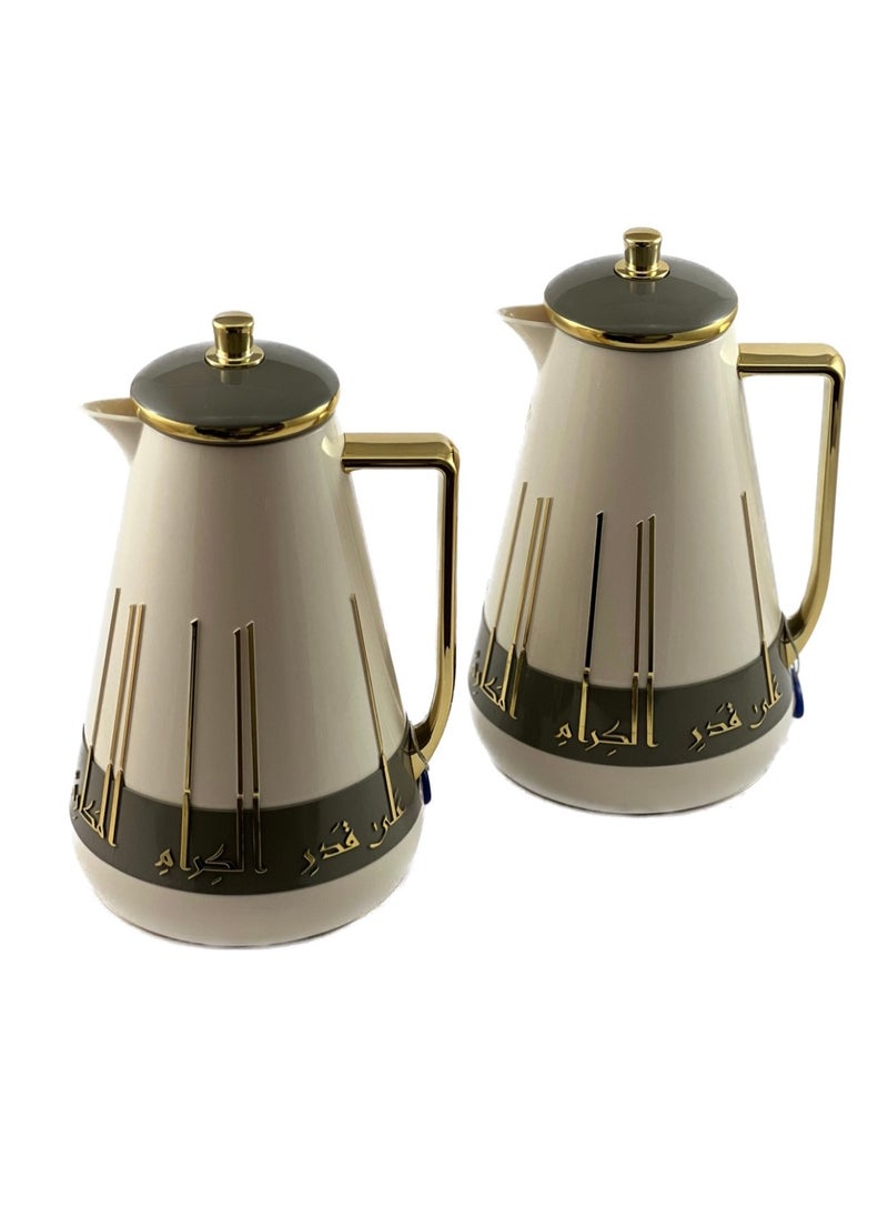Homemaker 2-Piece Tea & Coffee Flask - 1 Liter & 1 Liter Capacity - Glass Inner - ABS Body - White & Grey & Gold  - Image 2