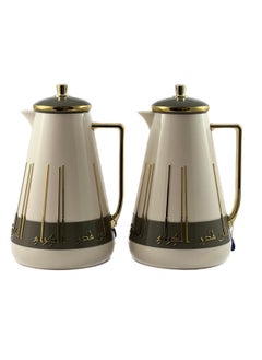 Homemaker 2-Piece Tea & Coffee Flask - 1 Liter & 1 Liter Capacity - Glass Inner - ABS Body - White & Grey & Gold  - Image 3