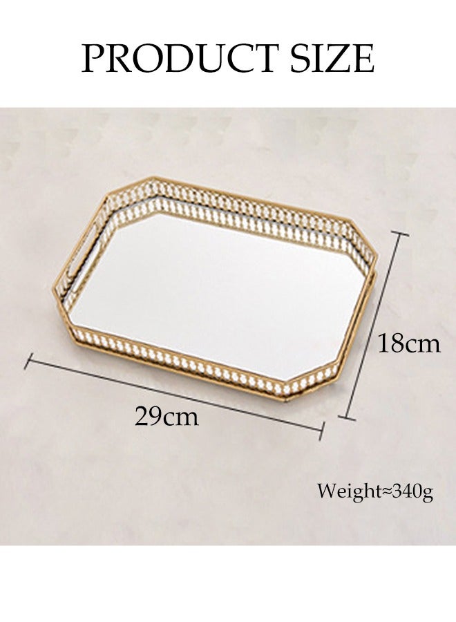 DUNISO Square Gold Mirror Tray, Glass Metal Tray Dressing Table Tray Jewelry Storage, Decorative Makeup Perfume Organization, Suitable For Bathroom Bedroom  - Image 2