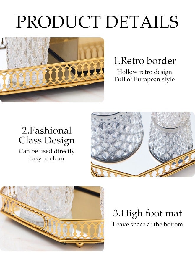 DUNISO Square Gold Mirror Tray, Glass Metal Tray Dressing Table Tray Jewelry Storage, Decorative Makeup Perfume Organization, Suitable For Bathroom Bedroom  - Image 5
