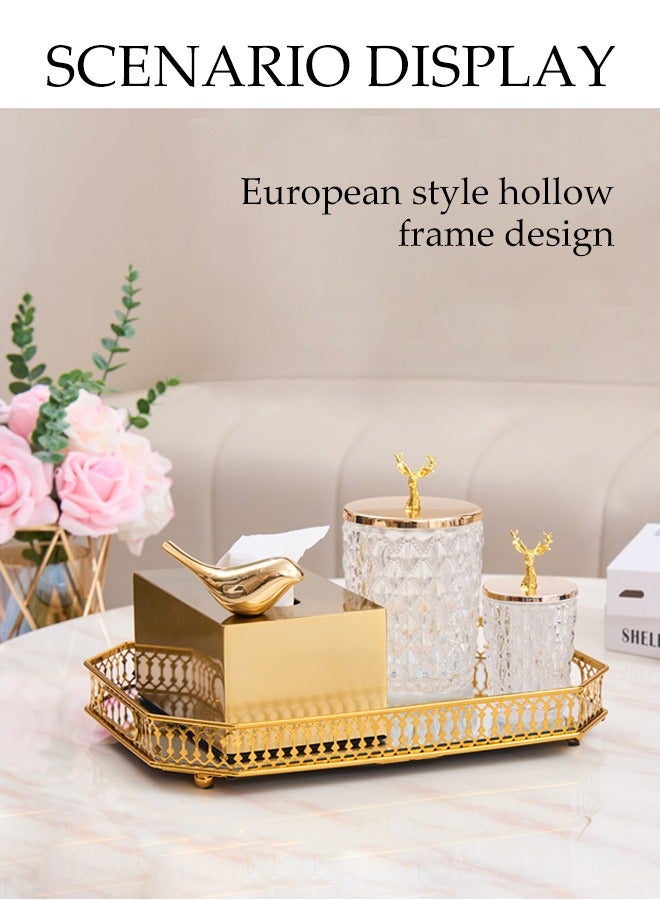 DUNISO Square Gold Mirror Tray, Glass Metal Tray Dressing Table Tray Jewelry Storage, Decorative Makeup Perfume Organization, Suitable For Bathroom Bedroom  - Image 3