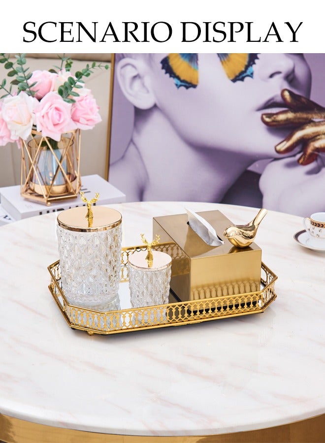 DUNISO Square Gold Mirror Tray, Glass Metal Tray Dressing Table Tray Jewelry Storage, Decorative Makeup Perfume Organization, Suitable For Bathroom Bedroom  - Image 4