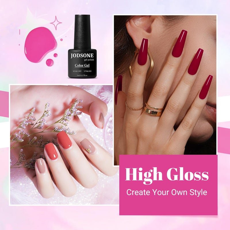 JODSONE 23 PCS Glitter Gel Polish with Soak off Base Coat Matte and Glossy Top Coat Glitter Red Pink Color High Shine and Fashion Gel Nail Polish Kit - Image 4