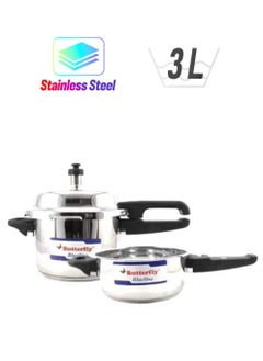 BUTTERFLY Butterfly Blueline 3 L, 2 L Induction Bottom Outer Lid Pressure Cooker & Pressure Pan (Stainless Steel), 3 liter  - Image 1