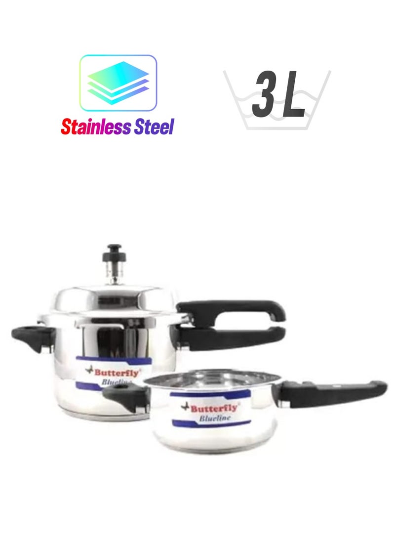 BUTTERFLY Butterfly Blueline 3 L, 2 L Induction Bottom Outer Lid Pressure Cooker & Pressure Pan (Stainless Steel), 3 liter  - Image 1