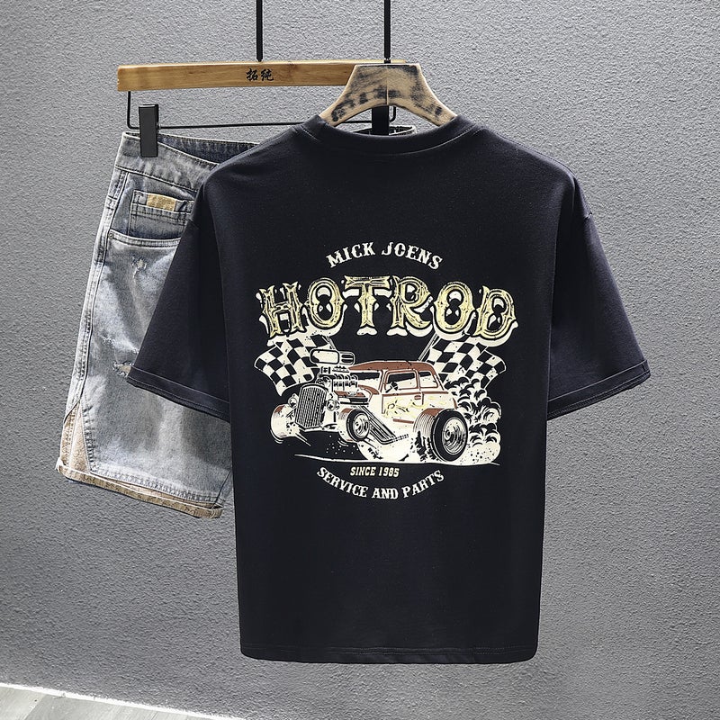 Fashion Brand Printed Short-Sleeved T-Shirt Men'S Spring Heavy Cotton T-Shirt Loose Half-Sleeve Bottoming Top - Image 1