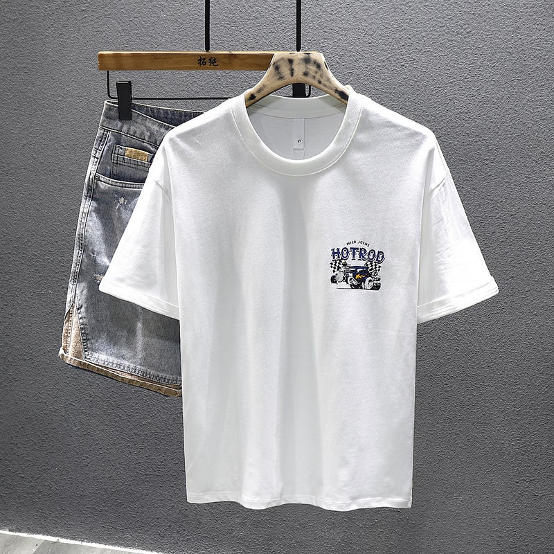 Fashion Brand Printed Short-Sleeved T-Shirt Men'S Spring Heavy Cotton T-Shirt Loose Half-Sleeve Bottoming Top - Image 3