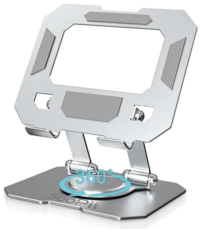 SOOPII 360°Rotating Metal Portable & Foldable Cell Phone Stand Anti Slip for Office & Kitchen, Adjustable Tablet Stand for All Mobile Phones (DM-35) - Image 1