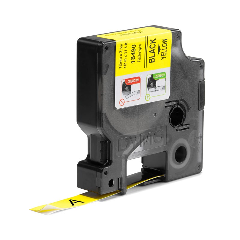 DYMO Rhino Industrial Flexible Nylon Labels 12 mm x 3.5 m Black Print on Yellow Self-Adhesive for Rhino & LabelManager Label Makers - Image 2