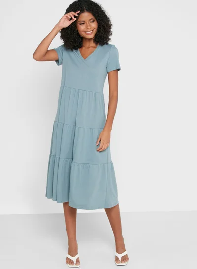 NOISY MAY V-Neck Midi Tier Dress