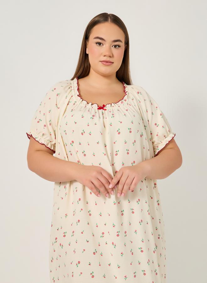 Styli Plus Size All-Over Print A-Line Ruffle Hem Sleep Night Dress  - Image 3