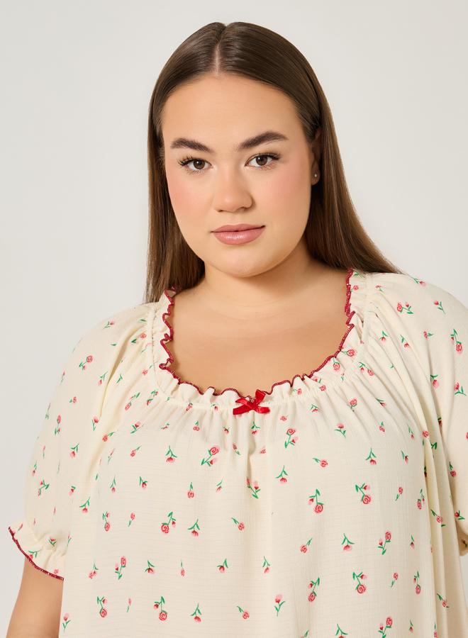 Styli Plus Size All-Over Print A-Line Ruffle Hem Sleep Night Dress  - Image 4