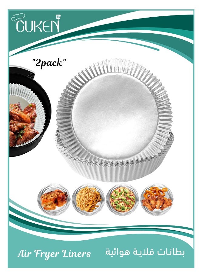 Cuken 100 Pieces Aluminum Foil Air Fryer Liners, Non, stick Air Fryer Disposable Paper Liner, Oil, Proof Water, Proof Air Fryer Sheets, Food Grade Aluminum Foil for Baking, Frying, Grilling, Roasting Microwave  - Image 1