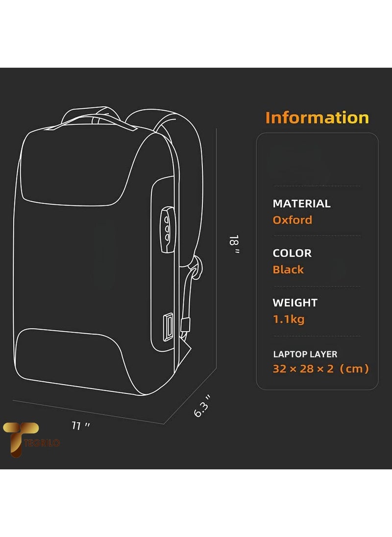 TEGRILO Anti Theft Laptop Backpack Fits 15.6 Inch Laptop Smart Work Backpack with USB Charging Port for Office Work Airplane Business Travel  - Image 4