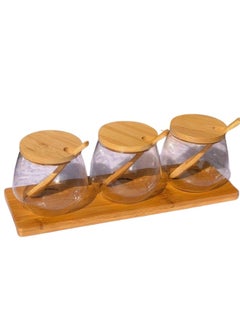 FALMER Set of 3 Pompeii Glass Jars with Bamboo Wood Base for Storing Spices, Herbs, and Coffee - Clear  - Image 2