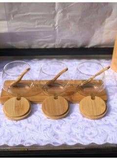 FALMER Set of 3 Pompeii Glass Jars with Bamboo Wood Base for Storing Spices, Herbs, and Coffee - Clear  - Image 3