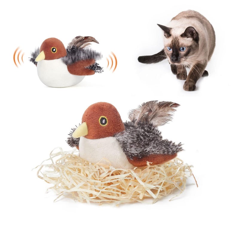 Potaroma Cat Toys Rechargeable Flapping Bird Sparrow, Lifelike Chirp Tweet, Touch Activated Kitten Toy Interactive Cat Exercise Toys for All Breeds Cat Kicker Catnip Toys 4.0 Inches - Image 1