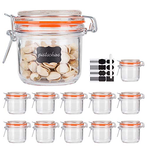 Encheng Glass Jars With Airtight Lids, 6 oz Mason Jars,Glass Jar With Leak Proof Rubber Gasket 200ml,Storage Jar With Hinged Lid for Home and Kitchen,GlassStorage Containers With Lids 12 Pack - Image 1