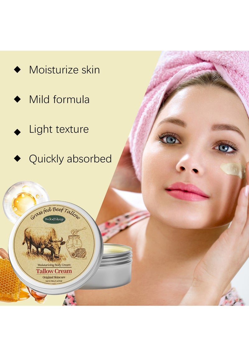 WoodSleep - Beef Tallow Balm for Skin Care – Unscented, All Purpose Balm for Sensitive Skin Heals and Hydrates with Olive Oil + Tallow from Grass-Fed Cows – Beef Tallow for Skin ,70g - Image 1