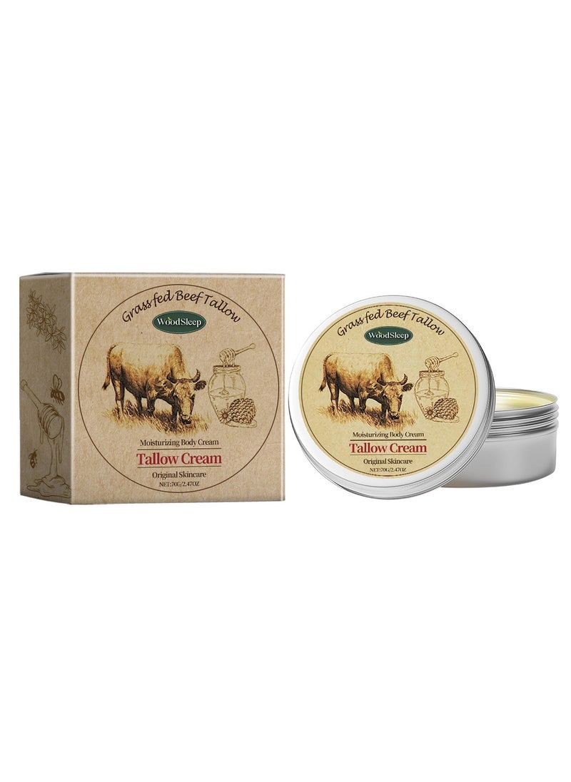 WoodSleep - Beef Tallow Balm for Skin Care – Unscented, All Purpose Balm for Sensitive Skin Heals and Hydrates with Olive Oil + Tallow from Grass-Fed Cows – Beef Tallow for Skin ,70g - Image 1