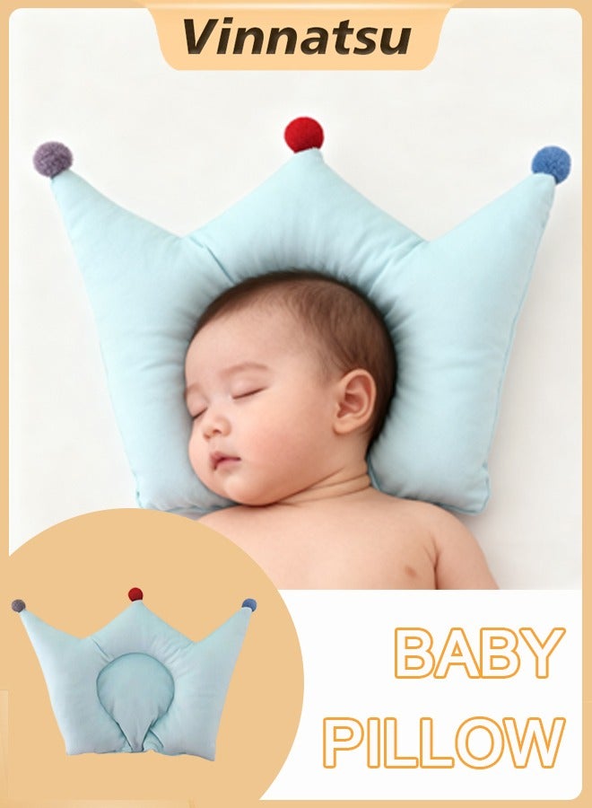 Vinnatsu Baby Pillows Baby headrest for Baby Sleeping Prevent Flat Head Protection Support Cute Crown Shape Suitable for infants aged 1-3 years old (Blue) - Image 1
