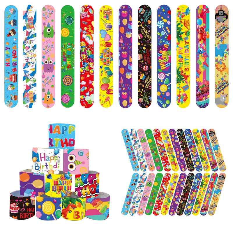 DimiGlobal 48 Pcs Happy Birthday Slap Bracelets for Kids Birthday Party Slap Bracelets Bulk Snap Bracelet Party Favors Supplies for kidsteens Gifts Teacher Classroom School Favors Prizes Exchanging Gifts - Image 3
